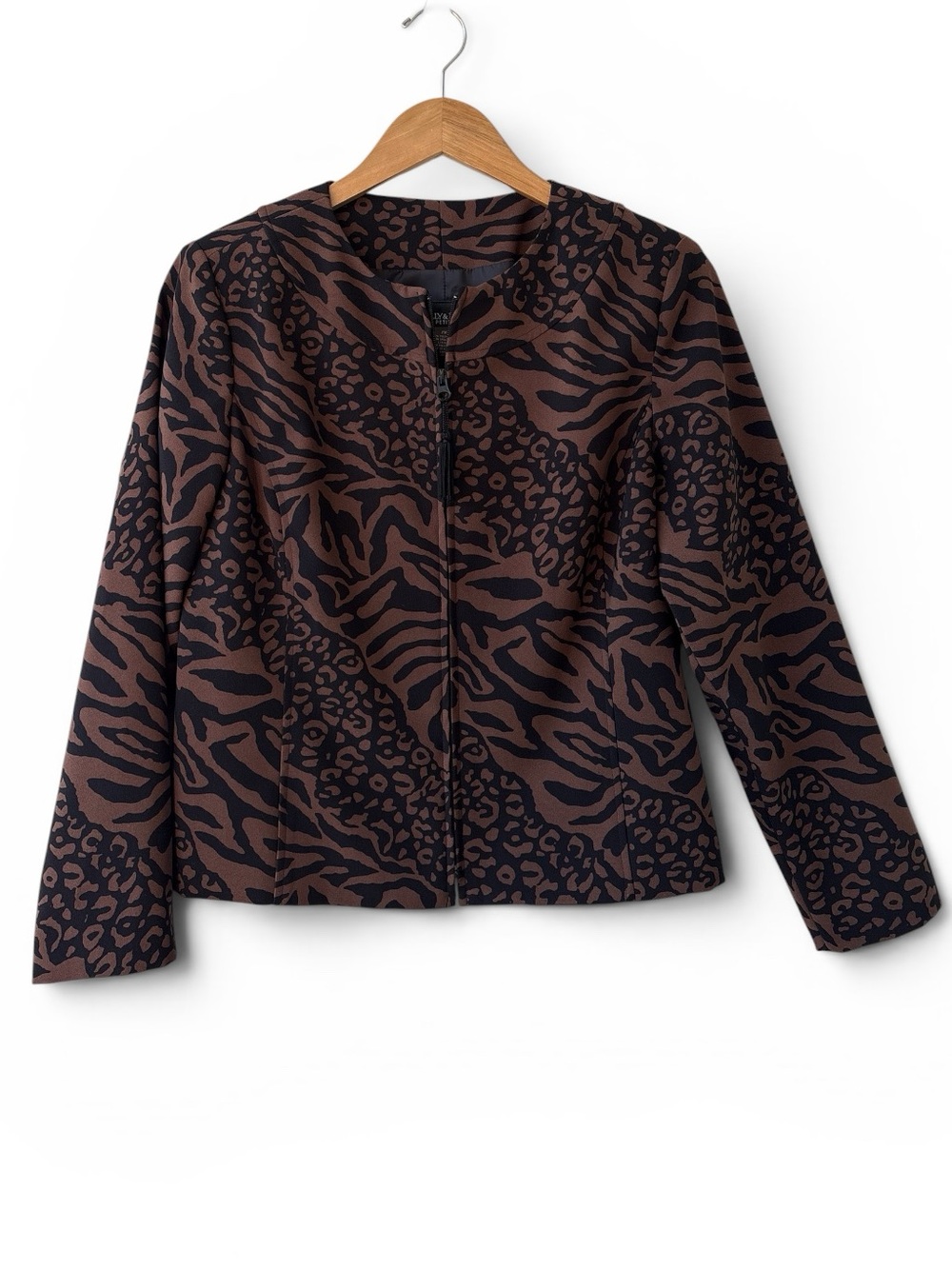 Molly & Maxx Petite Animal Print Zip Front Jacket Blazer Jacket PM Petite Medium